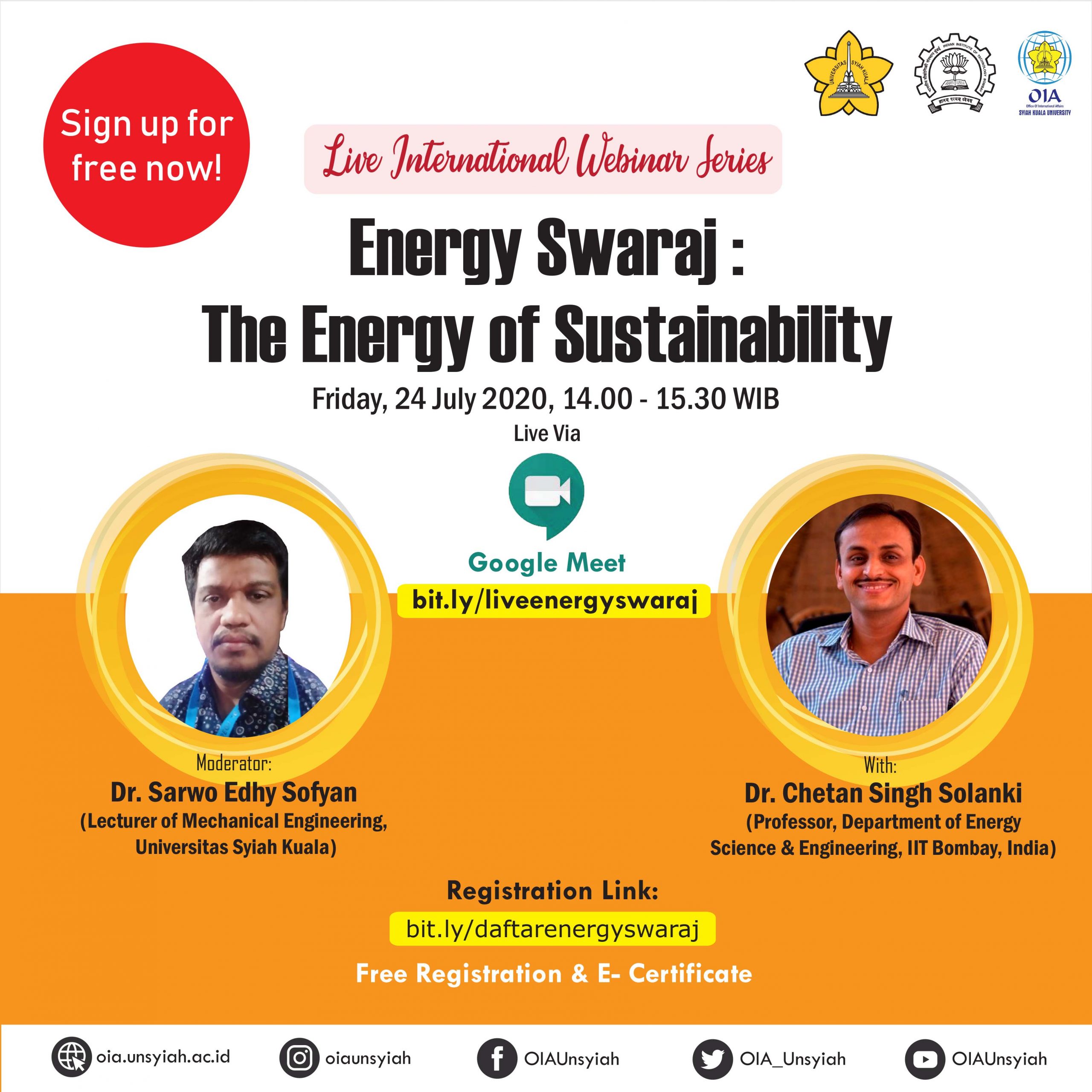 Live International Webinar Series "The Energy of Sustainablility"