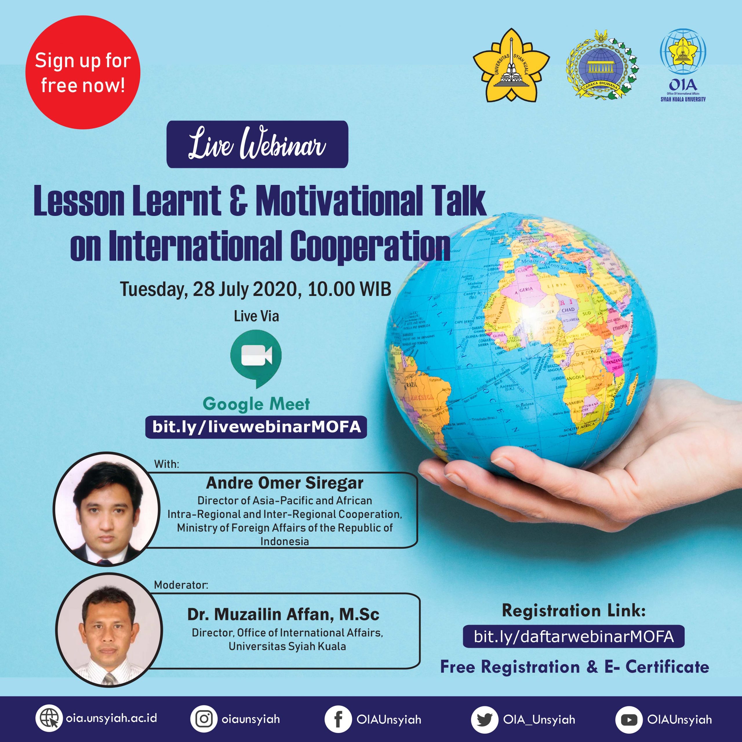 Live Webinar: Lesson Learnt & Motivational Talk on International Cooperation